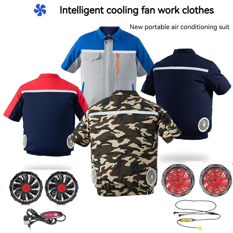 2พัดลมเครื่องปรับอากาศเสื้อผ้าพัดลมหลวมแขนสั้นหลวมกับพัดลมเสื้อผ้า12โวลต์พัดลมแจ็คเก็ตหลวมสถานที่ทํางานก่อสร้างหลวม