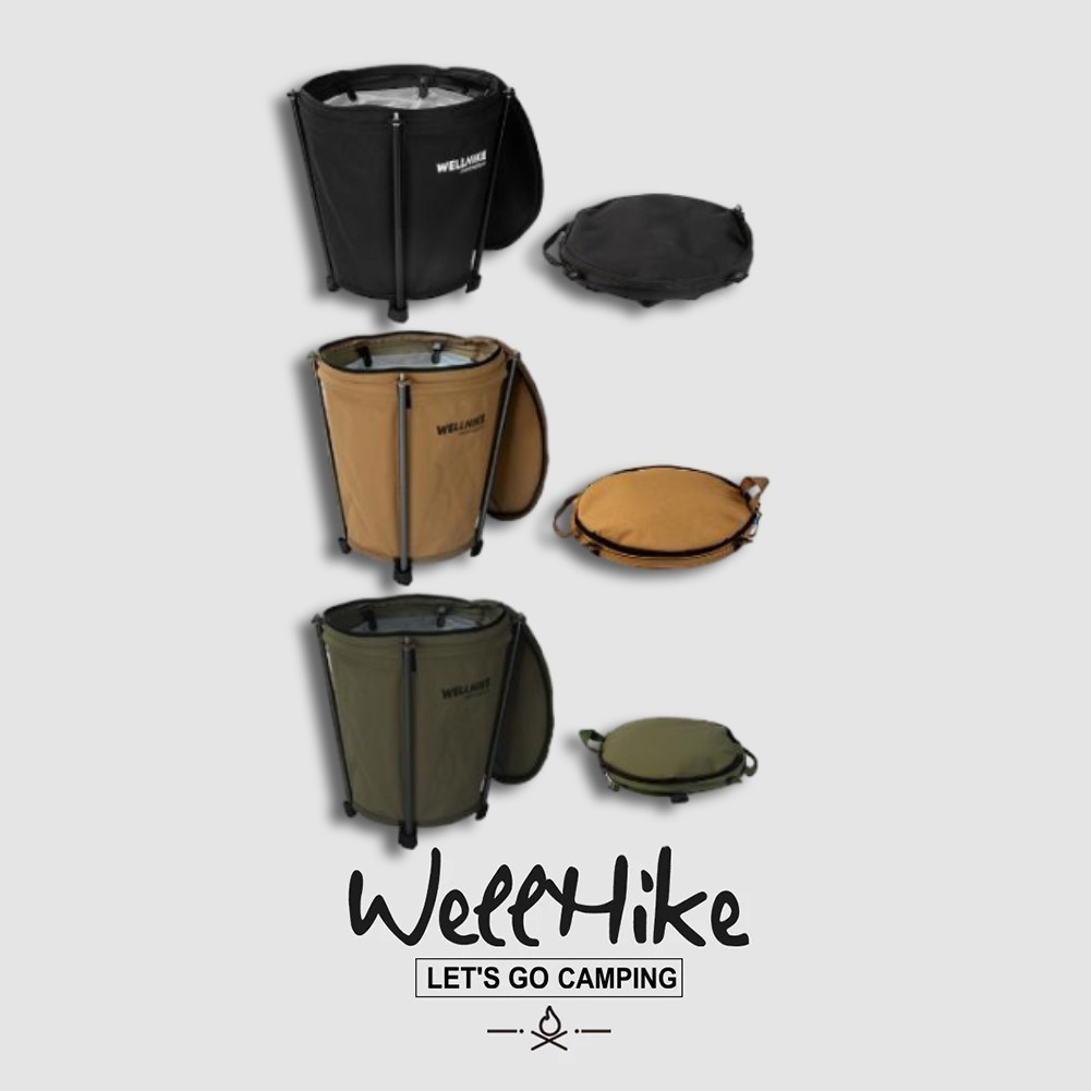 Wellhike ตะกร้าเก็บของสำหรับตั้งแคมป์ 20 ลิตร พร้อมฝาปิด ถังขยะผ้าอ็อกซ์ฟอร์ด ความจุขนาดใหญ่ พับเก็บได้สำหรับปิกนิก