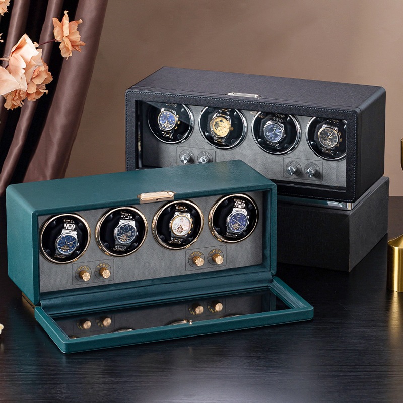 MELANCY  แบรนด์ Automatic Watch Winder 4สล็อตรุ่นใหม่สีเขียวและสีดำ MQ-WE