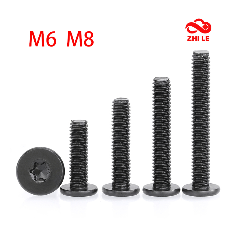 M6 M8 หก-Lobe Torx Head Ultra Thin Flat Wafer Screw สีดํา 304 สกรูสแตนเลสชุดคอมพิวเตอร์สลักเกลียวโลหะ