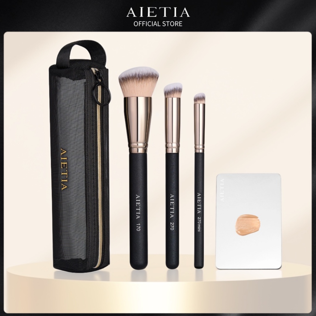 AIETIA ไอเอเทีย 5ชิ้นไร้ที่ติมูลนิธิแปรงแต่งหน้าชุดเต็มของเดินทางแบบพกพามูลนิธิอุปกรณ์แต่งหน้าการจัดเก็บบ้านชุดแปรงแต่งหน้าแปรงรองพื้นด้วยแปรงอวัยวะ