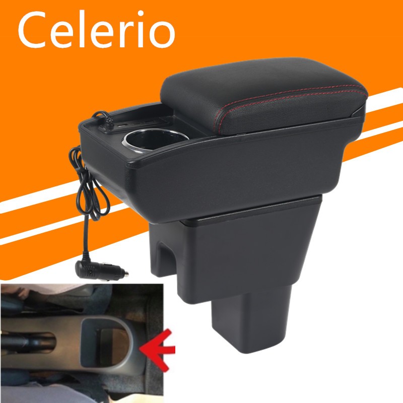 Suzuki Celerioกล่องเก็บของที่เท้าแขนคอนโซลกลาง แบบพรีเมียม สองชั้น พร้อมที่วางแขน USB สําหรับรถยนต์ SUZUKI Celerio