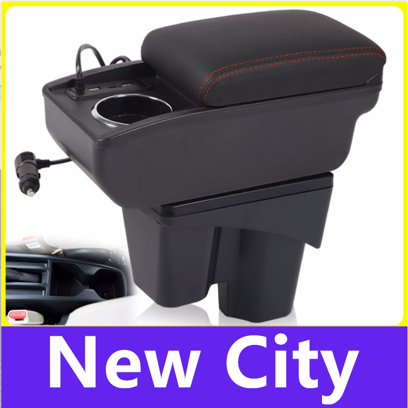 กล่องคอนโซลที่เท้าแขนรถยนต์ แบบสองชั้น ปรับได้ พร้อมที่วางแขน USB สําหรับ Honda City 2015-2023