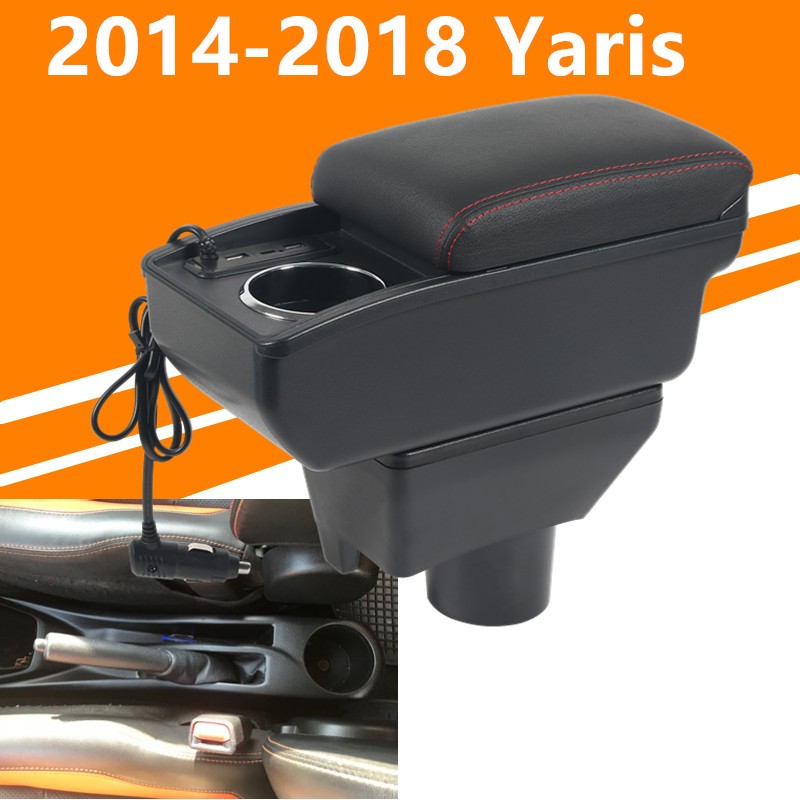 Toyota Yaris vios 2014-2018 กล่องเก็บของที่เท้าแขนในรถยนต์ คอนโซลกลาง ปรับได้ พร้อมที่วางแขน USB กล่
