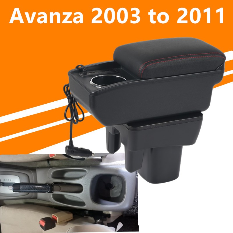 Toyota Avanza 2003 to 2011 G กล่องเก็บของที่เท้าแขนรถยนต์ คอนโซลกลาง ปรับได้ พร้อมที่วางแขน USB คอนโซลกล่องพรีเมี่ยม สองชั้น พร้อมที่วางแก้ว