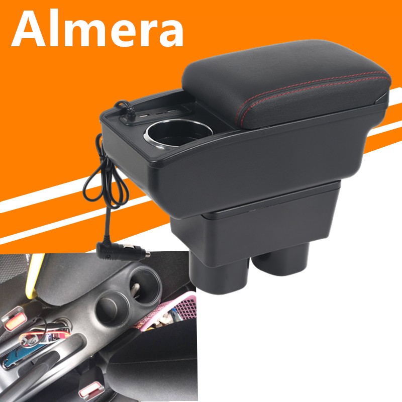 Nissan Almera กล่องเก็บของที่พักแขนคอนโซลกลาง ปรับได้ พร้อมที่ชาร์จ USB อุปกรณ์เสริม สําหรับรถยนต์