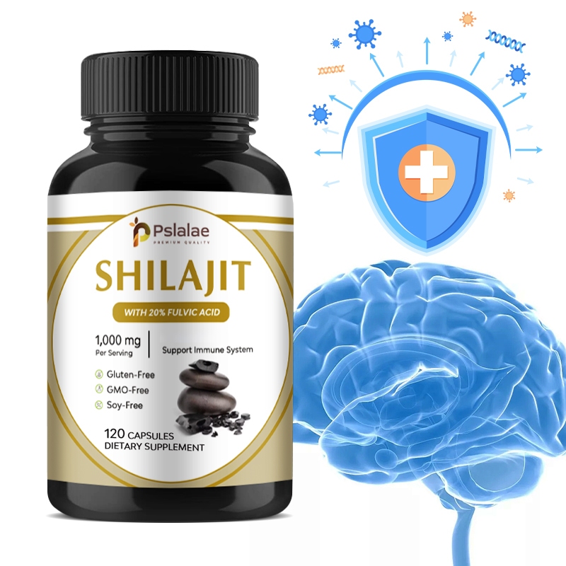 Pslalae Pure Himalayan Shilajit Organic Capsules แต่ละที่ให้บริการสารสกัดจาก Shilajit บรรจุ 1000MG เ