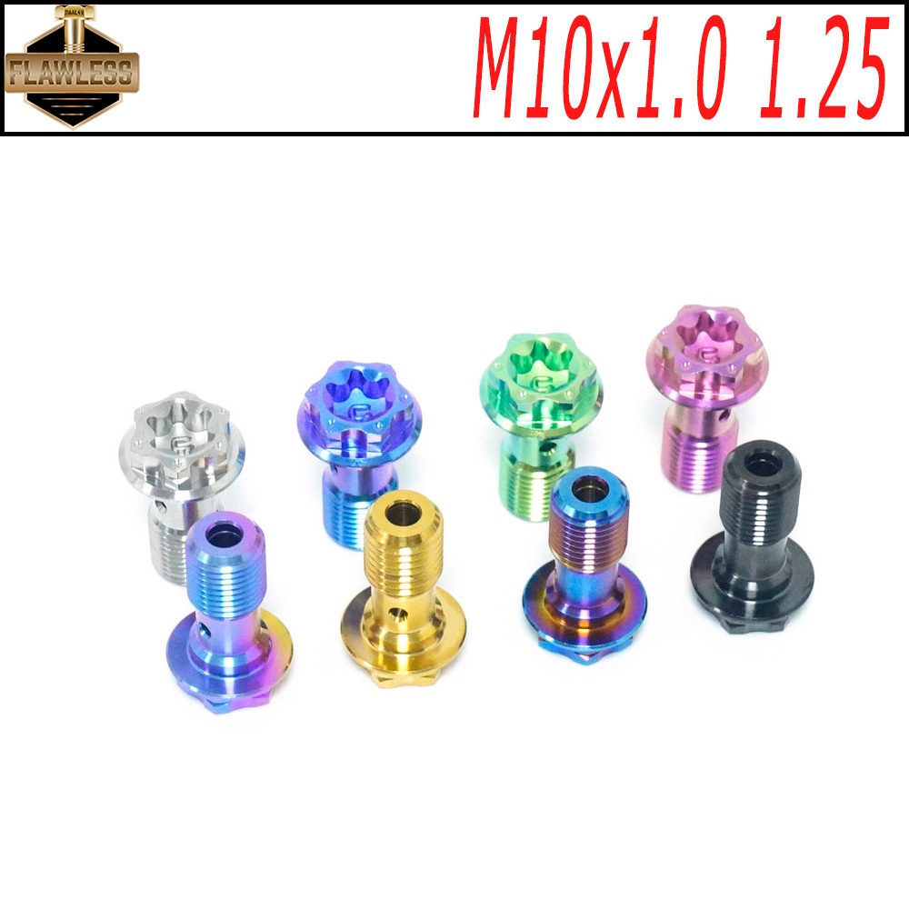 FLAWLESSTI M10x1.0 1.25 Pitch Gr5 ไทเทเนียม Banjo Bolt Brembo เบรค Caliper Banjo Bolt สําหรับ Honda 