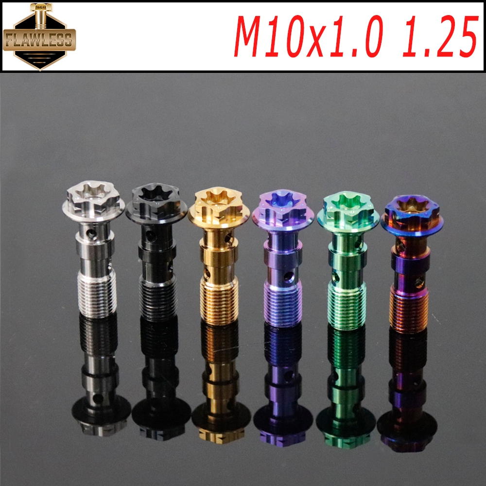 FLAWLESSTI M10x1.0 1.25 Pitch Gr5 ไทเทเนียม Double Hole Banjo Bolt สําหรับ Yamaha Tmax 560 Kawasaki 