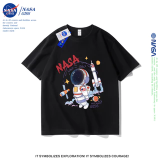 NASA เสื้อยืดชายหญิงแขนสั้น สตรีทฮิปฮอป summer นักบินอวกาศ พิมพ์ลาย คอตตอน คอกลม หลวมและระบายอากาศ