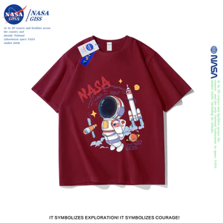 NASA เสื้อยืดชายหญิงแขนสั้น สตรีทฮิปฮอป summer นักบินอวกาศ พิมพ์ลาย คอตตอน คอกลม หลวมและระบายอากาศ