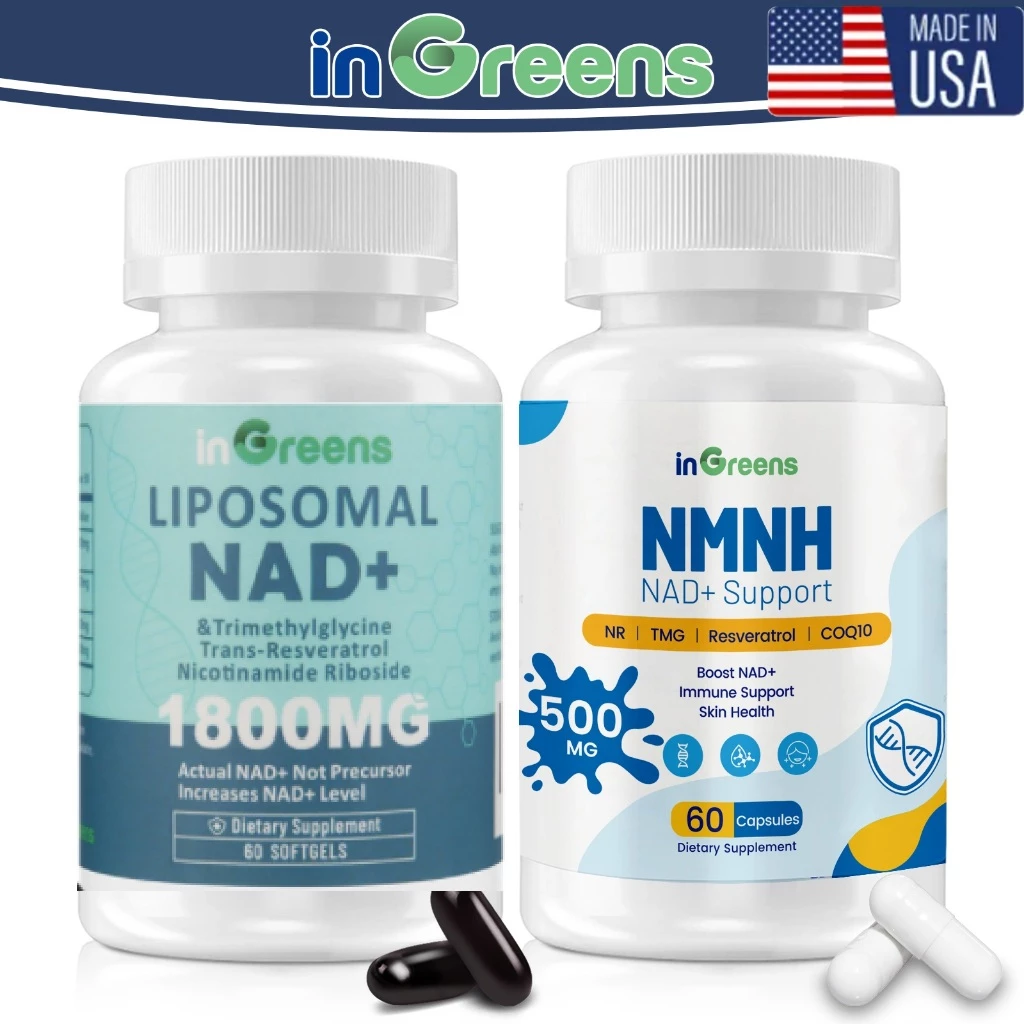 InGreens อาหารเสริม NAD+ 1800 มก. & อาหารเสริม NMNH ขนาด 500 มก.,120 ซอฟท์เจล,การดูดซึมที่เหนือกว่า,DNA Repair,Boost NAD