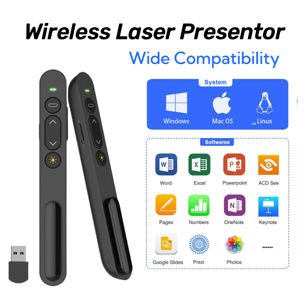 Wireless Presenter, Hyperlink Volume Control Presentation Clicker RF 2.4GHz USB PowerPoint Clicker P