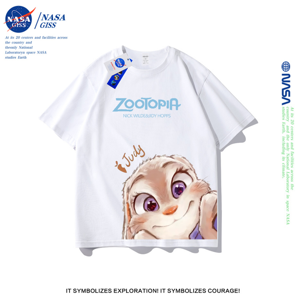 NASA เสื้อยืดชายหญิงแขนสั้น สตรีทฮิปฮอป summer Zootopia พิมพ์ลาย คอตตอน คอกลม หลวมและระบายอากาศ
