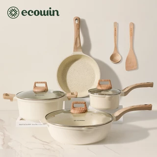 Ecowin ชุด4pcs กระทะเคลือบหินอ่อน 30CM wok +24CM กระทะ+24CMหม้อซุป+16CM หม้อนม กระทะไม่ติดใช้ได้กับเตาทุกประเภท