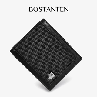 BOSTANTEN กระเป๋าสตางค์ใบสั้นหนัง PU แบบหยาบสำหรับผู้ชาย