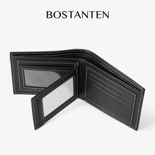 BOSTANTEN กระเป๋าสตางค์ใบสั้นหนัง PU แบบหยาบสำหรับผู้ชาย