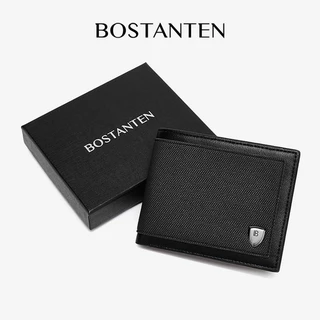 BOSTANTEN กระเป๋าสตางค์ใบสั้นหนัง PU แบบหยาบสำหรับผู้ชาย