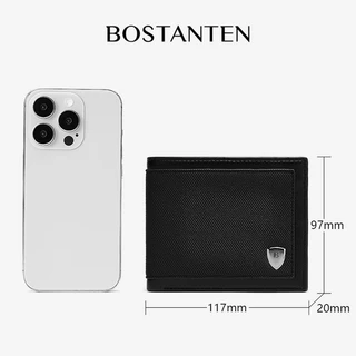 BOSTANTEN กระเป๋าสตางค์ใบสั้นหนัง PU แบบหยาบสำหรับผู้ชาย