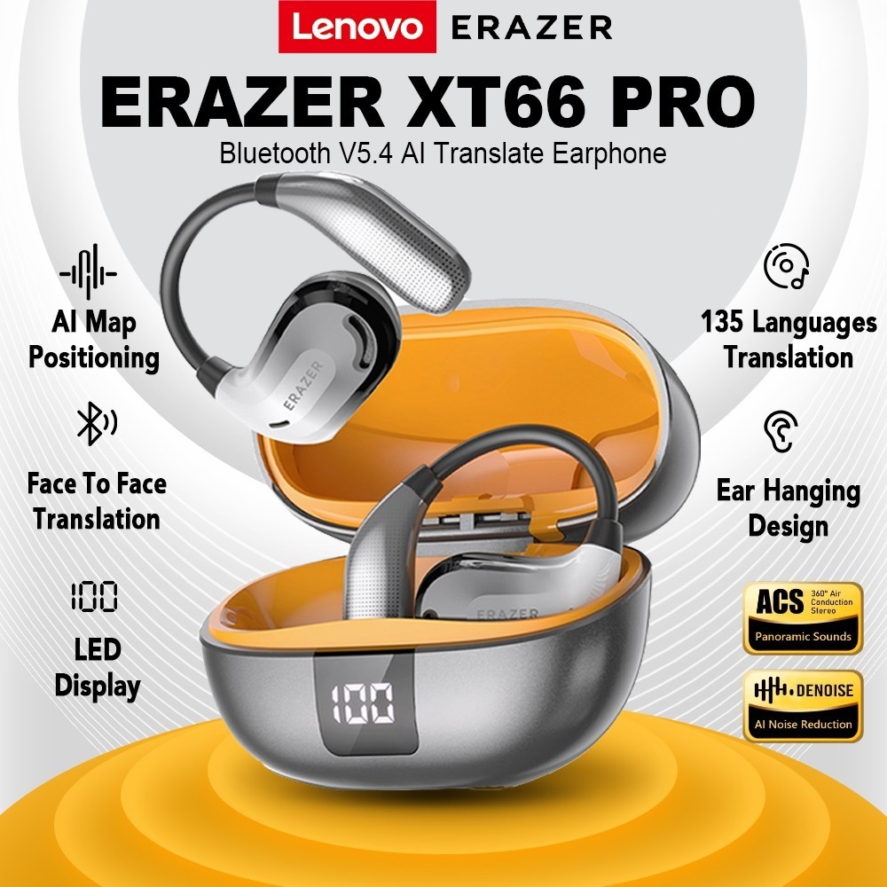 Lenovo ERAZER XT66 PRO Al สมาร์ทการแปลแบบเรียลไทม์หูฟังบลูทูธ 5.4 พร้อมหูฟังหน้าจอสัมผัส LED STAI