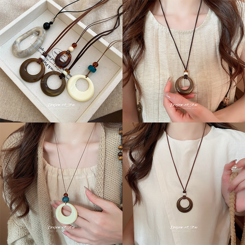 จี้สร้อยคอนูนเรขาคณิตทรงวงกลมกลวง-ออก จากเพรชอะคริลิค สไตล์ย้อนยุคชาติพันธุ์