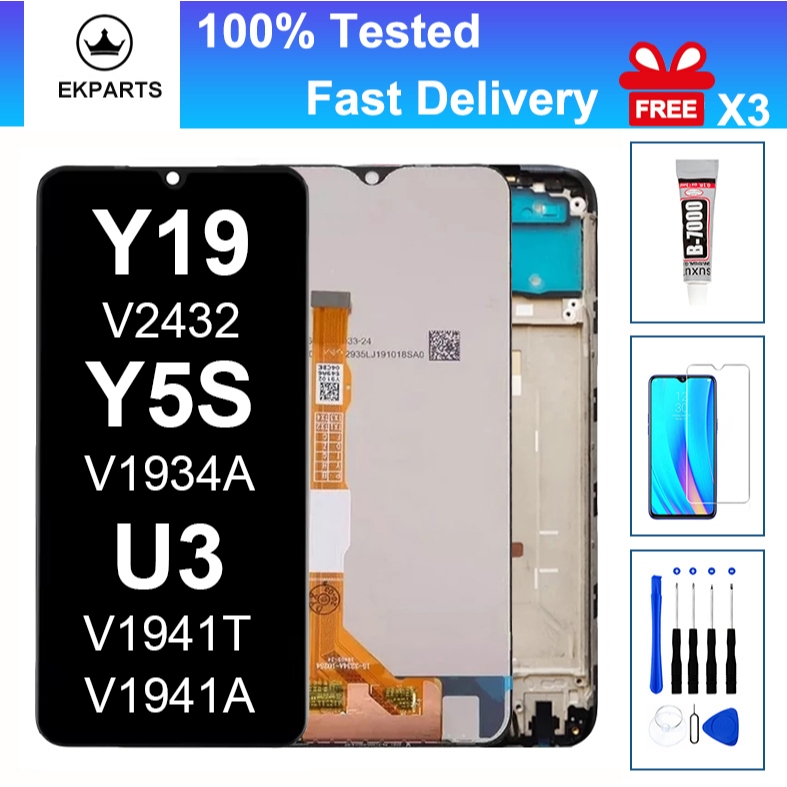 LCD สําหรับ VIVO Y19 Y5S U3 จอแสดงผล LCD Touch Screen Assembly กรอบ V2432 V1934A V1941A เปลี่ยน