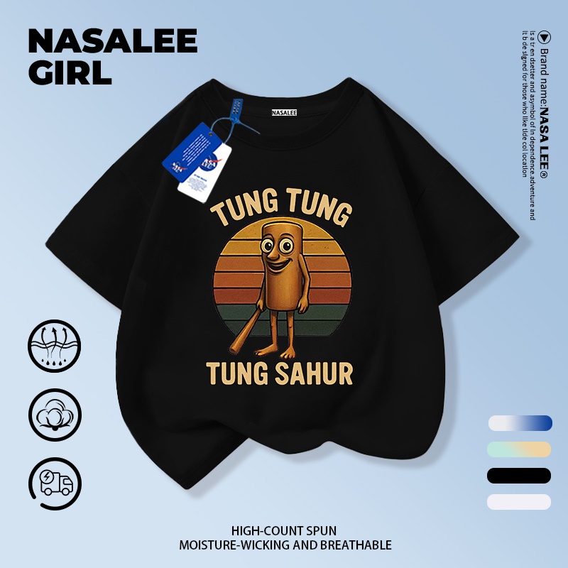 【สินค้าพร้อมส่ง×จัดส่งภายใน 3 วัน】เสื้อยืดเด็ก NASA ลายสติ๊กแมน (Stick Figure) ผ้าฝ้ายสีดำ แบบแขนสั้นสไตล์สตรีทวีท