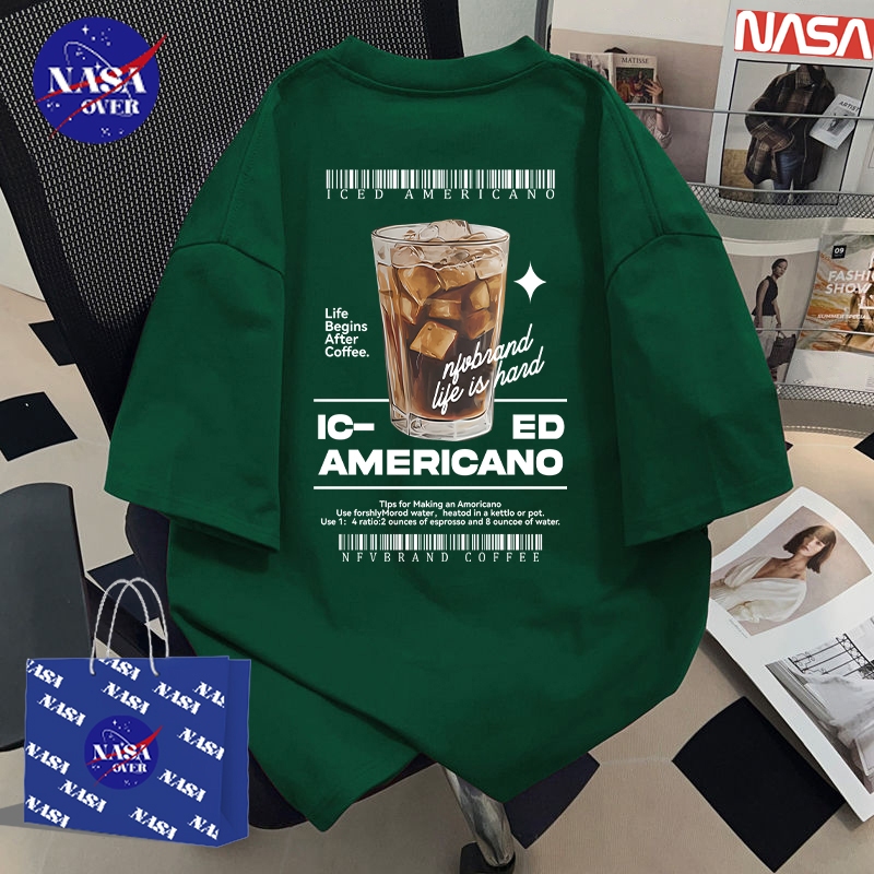 【พร้อมส่ง】🔥NASA คอกลม เสื้อ ทรงโอเวอร์ไซส์ เสื้อยืด ผ้าฝ้ายแท้100% ใส่ได้ทั้งชายหญิง🍩ลายกาแฟ แขนสั้นYG883