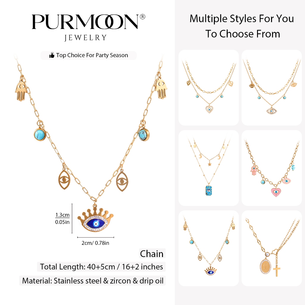 Purmoon Lucky Eye Multy-Layer Necklace Set - ชุดเครื่องประดับแฮนด์เมดพร้อมสร้อยคอและกำไล ของขวัญสำหรับผู้หญิงและคู่รัก N362 N363 - รูปที่ 6