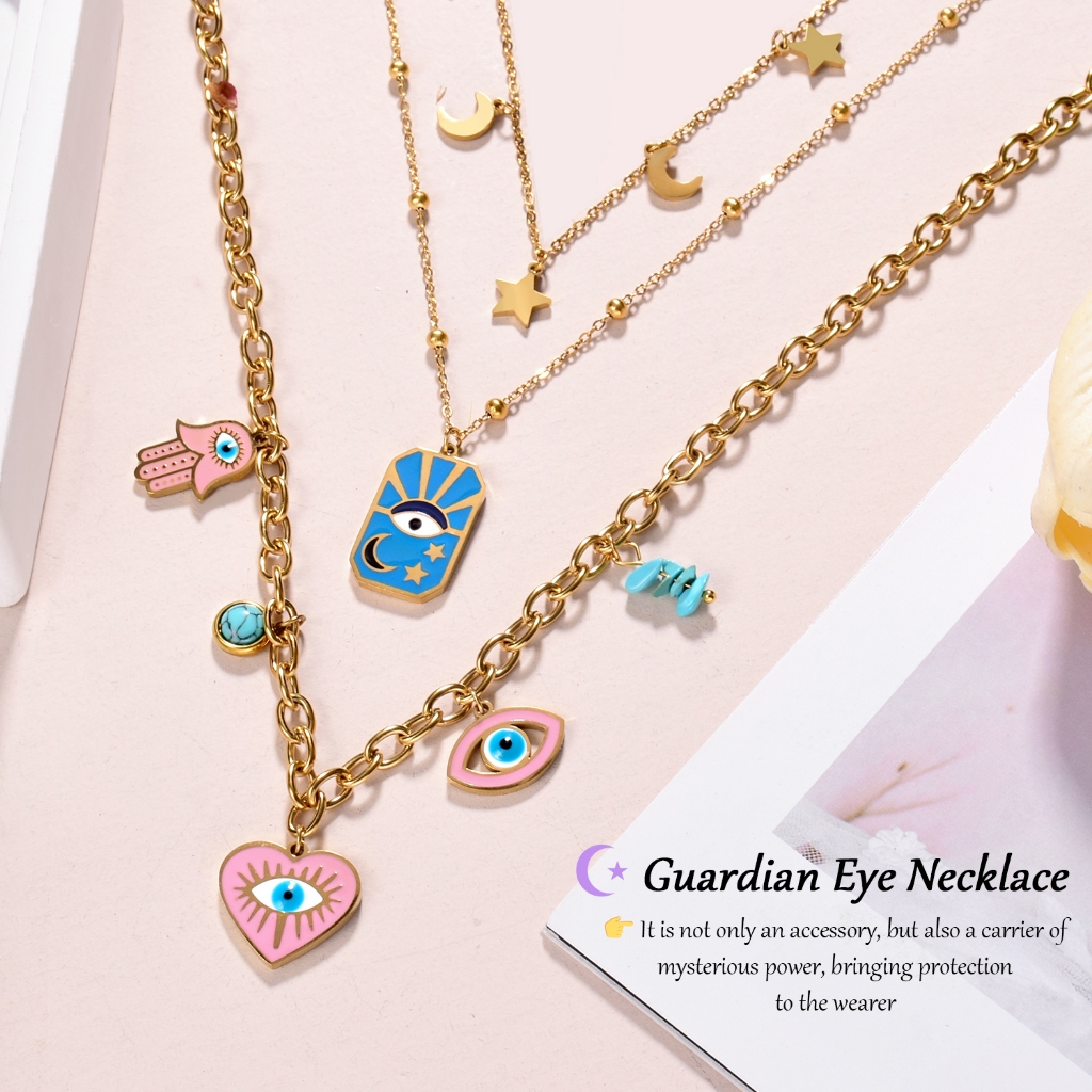 Purmoon Lucky Eye Multy-Layer Necklace Set - ชุดเครื่องประดับแฮนด์เมดพร้อมสร้อยคอและกำไล ของขวัญสำหรับผู้หญิงและคู่รัก N362 N363 - รูปที่ 5