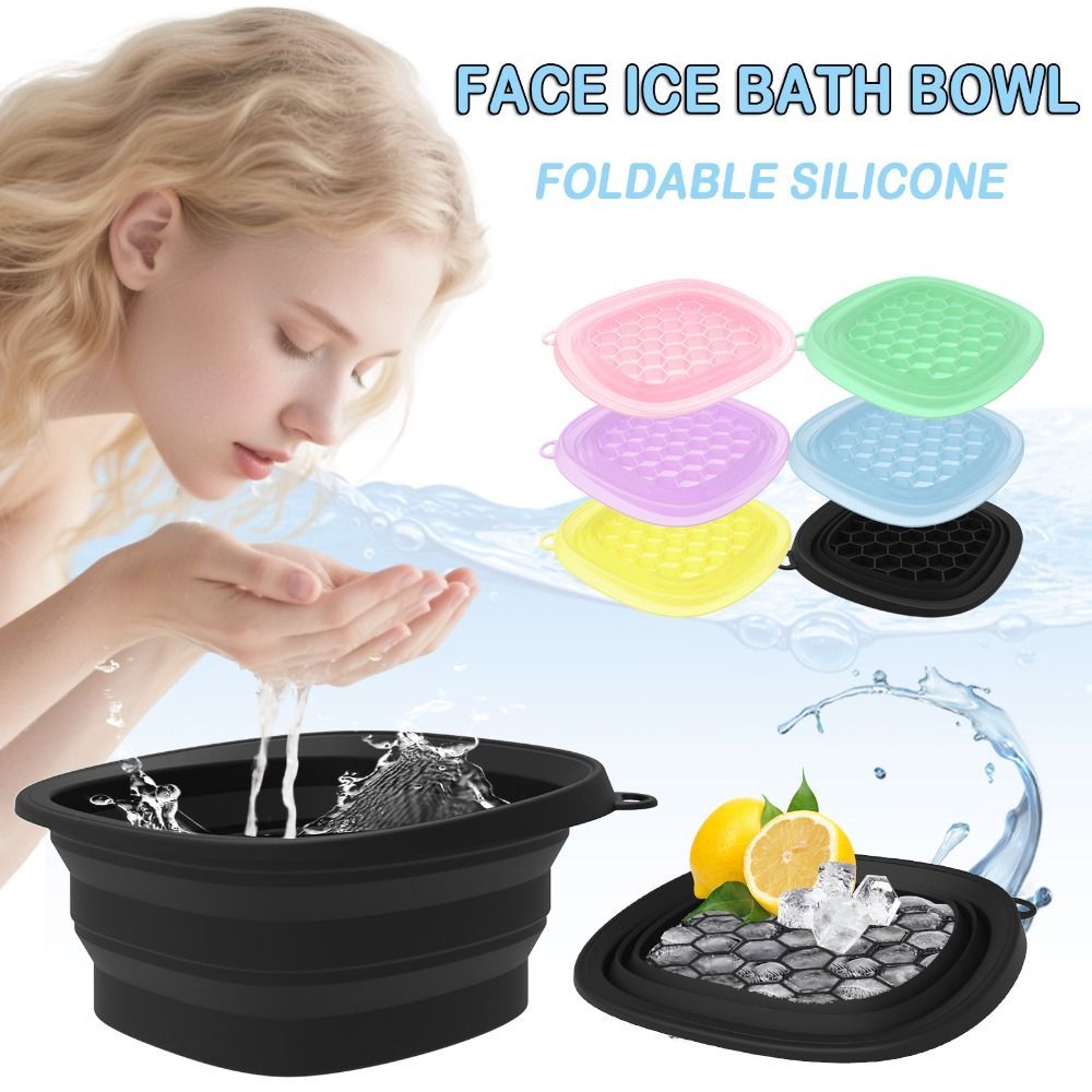 🧊BAOEUOI36 Face Ice Bath Bowl,ถาดน้ําแข็งในตัวซิลิโคนแบบพกพา,มัลติฟังก์ชั่นพับ Skincare อ่างล้างหน้าสําหรับผู้หญิงหญิง