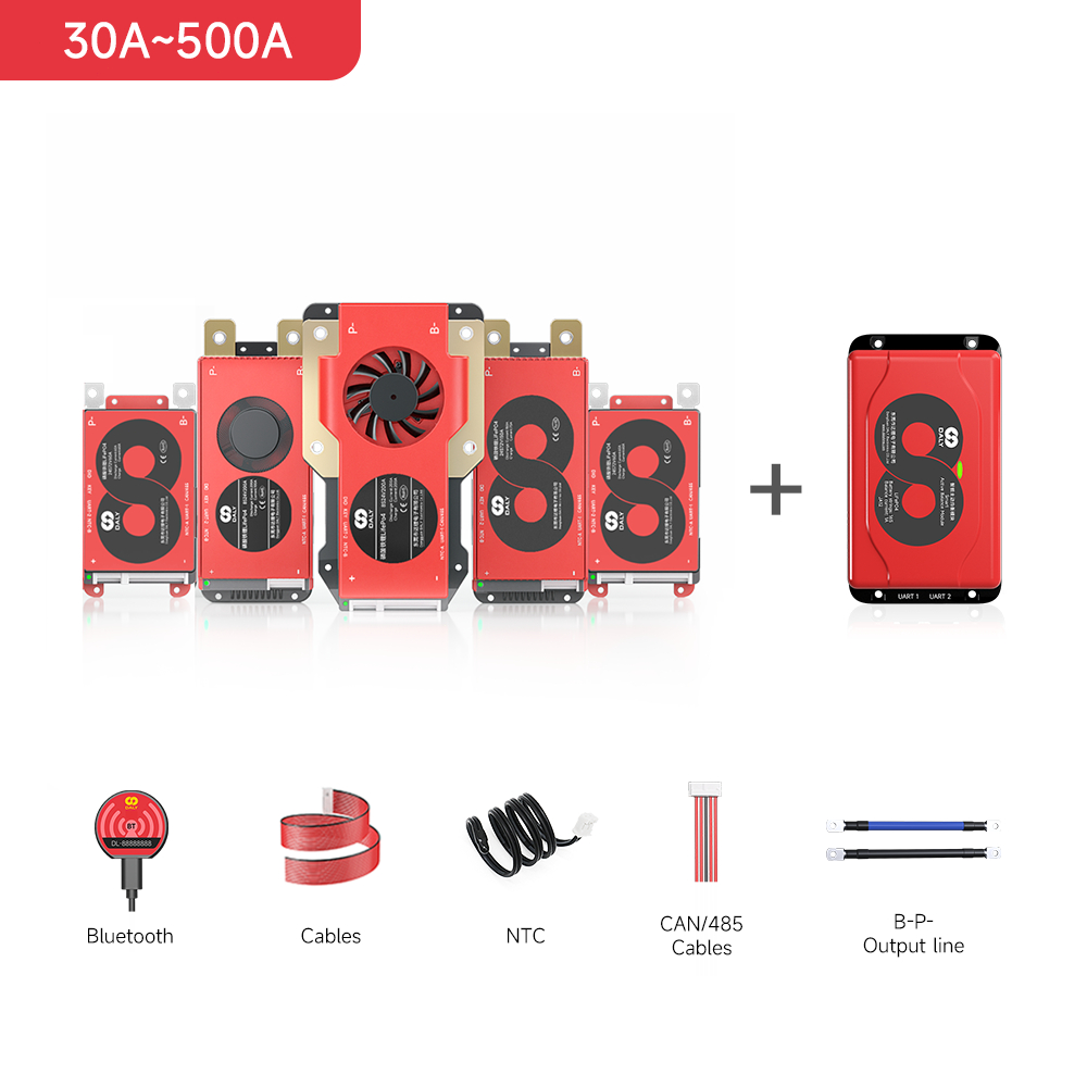 Daly สมาร์ท BMS พร้อมบลูทูธ + Smart Active Balancer พร้อมบลูทูธ 1A ปัจจุบันพร้อมพัดลม 4S 8S 12S 15S 16S 20S 24S 150A 200A 250A 300A 400A 500A LiFePO4 แบตเตอรี่