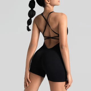 BLISS Verve บอดี้สูท Backless Cross Strap โยคะกีฬา Jumpsuit ผู้หญิงs โพลีเอสเตอร์ Spandex แขนกุดฟิตเนส Romper ชุดออกกําลังกายยืด