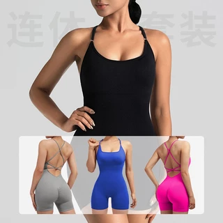 BLISS Verve บอดี้สูท Backless Cross Strap โยคะกีฬา Jumpsuit ผู้หญิงs โพลีเอสเตอร์ Spandex แขนกุดฟิตเนส Romper ชุดออกกําลังกายยืด