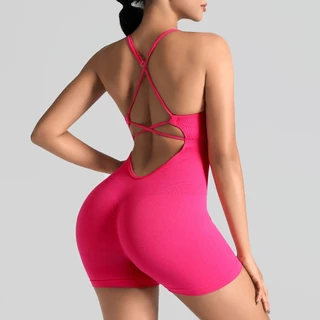 BLISS Verve บอดี้สูท Backless Cross Strap โยคะกีฬา Jumpsuit ผู้หญิงs โพลีเอสเตอร์ Spandex แขนกุดฟิตเนส Romper ชุดออกกําลังกายยืด