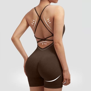BLISS Verve บอดี้สูท Backless Cross Strap โยคะกีฬา Jumpsuit ผู้หญิงs โพลีเอสเตอร์ Spandex แขนกุดฟิตเนส Romper ชุดออกกําลังกายยืด