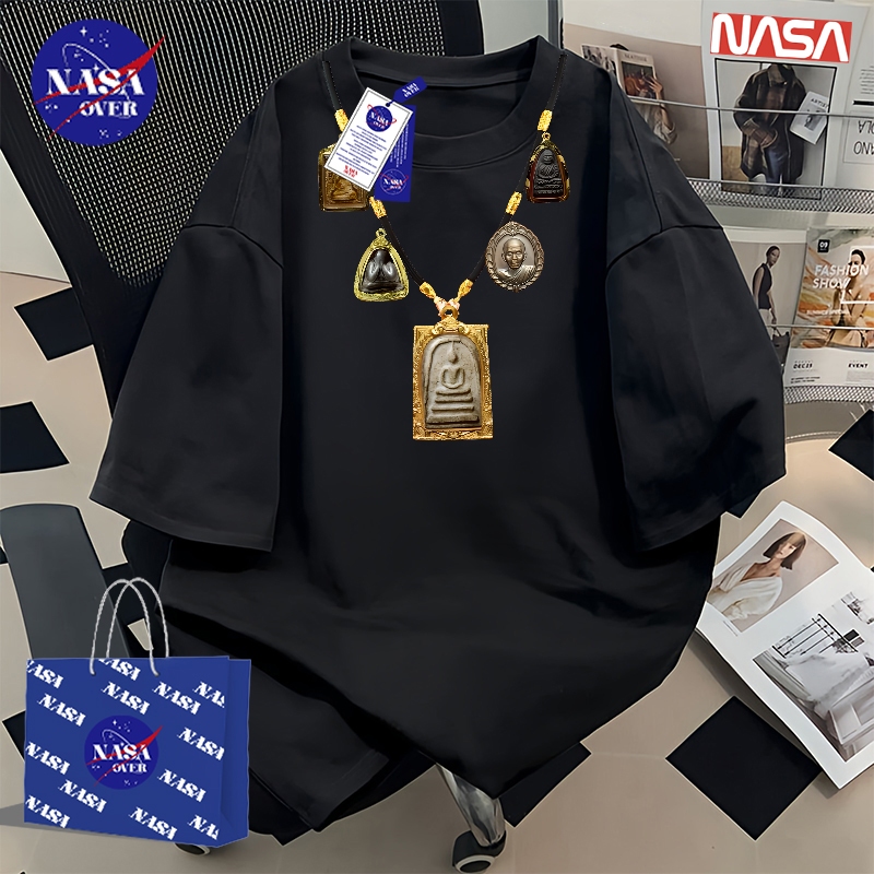 【พร้อมส่ง】🔥NASA ใส่ได้ทั้งชายหญิง เสื้อ คอกลม แขนสั้น ทรงโอเวอร์ไซส์ ผ้าฝ้ายแท้100%📿ลายสร้อยคอ เสื้อยืดYG1266