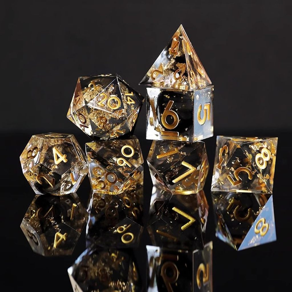 DND ลูกเต๋าชุดเรซิ่น Sharp Edge ลูกเต๋าชุด Handmade 7 ชิ้น Polyhedral ลูกเต๋าชุด DND RPG MTG บทบาทเล