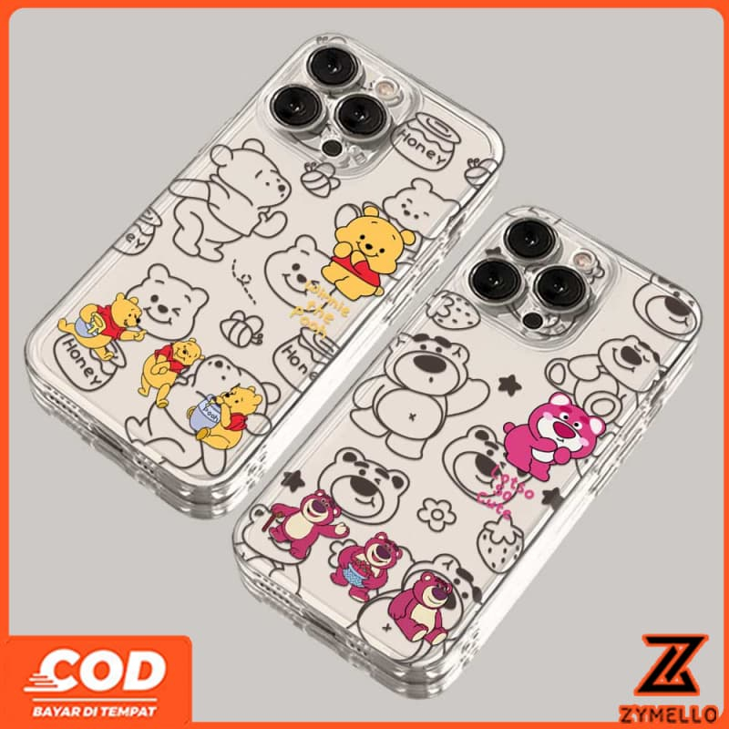 SAMSUNG เคสสําหรับSamsung A55 A56 A07 A17 A06 A05S S24FEน่ารักวินนี่เดอะพูห์สตรอเบอร์รี่หมีกันกระแทกTPUเคสโทรศัพท์