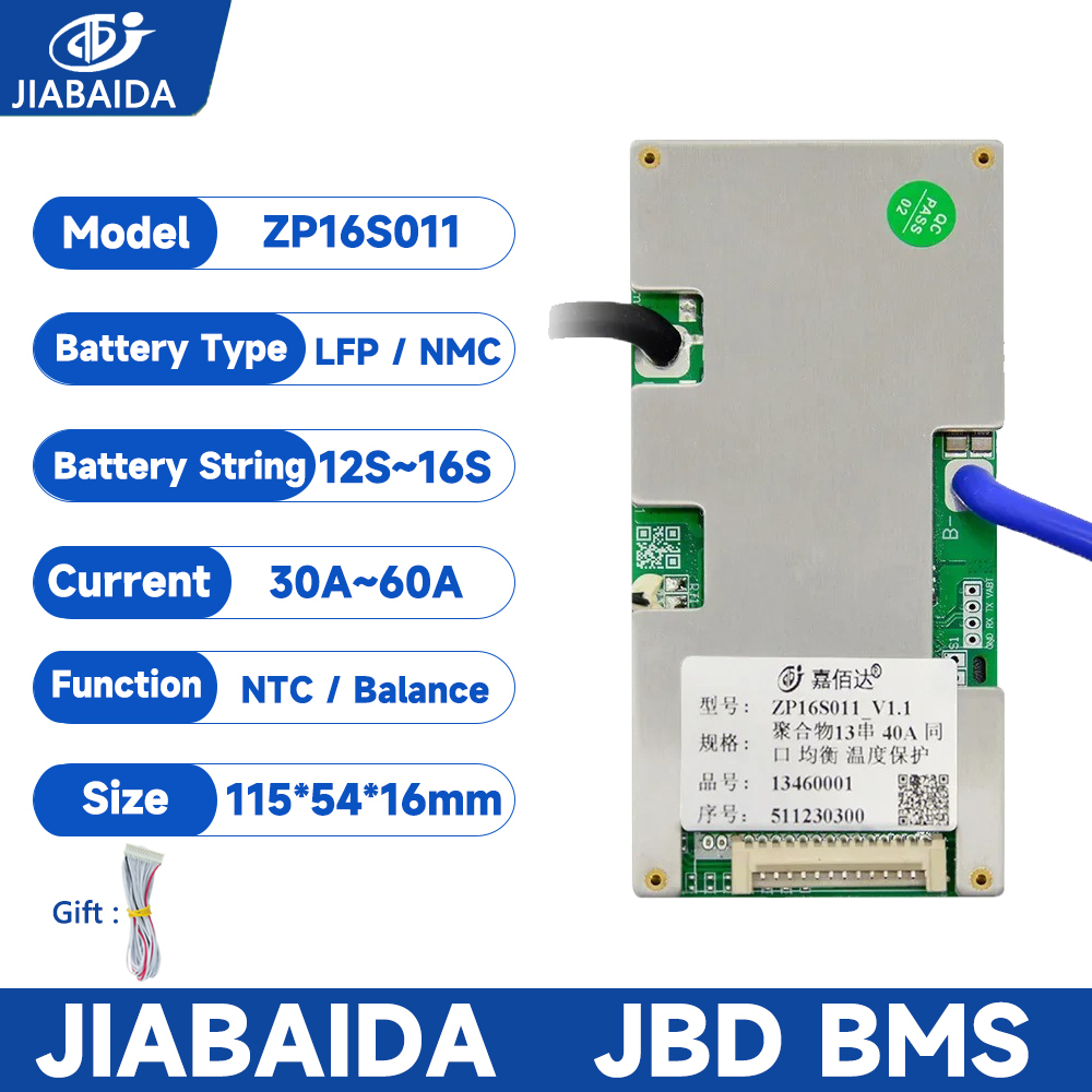 JBD BMS 12S 36V 13S 14S 48V 16S 48V 60V 30A 40A 50A 60A LiFePO4 Li-ion NTC JIABAIDA BMS พร้อม