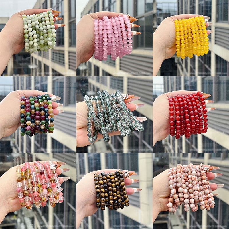 8มิลลิเมตรลูกปัดหินสร้อยข้อมือยืดยืดหยุ่นเสน่ห์รอบลูกปัดกําไลข้อมือแฮนด์เมดกําไลข้อมือเครื่องประดับ ไม่จํากัดเพศ