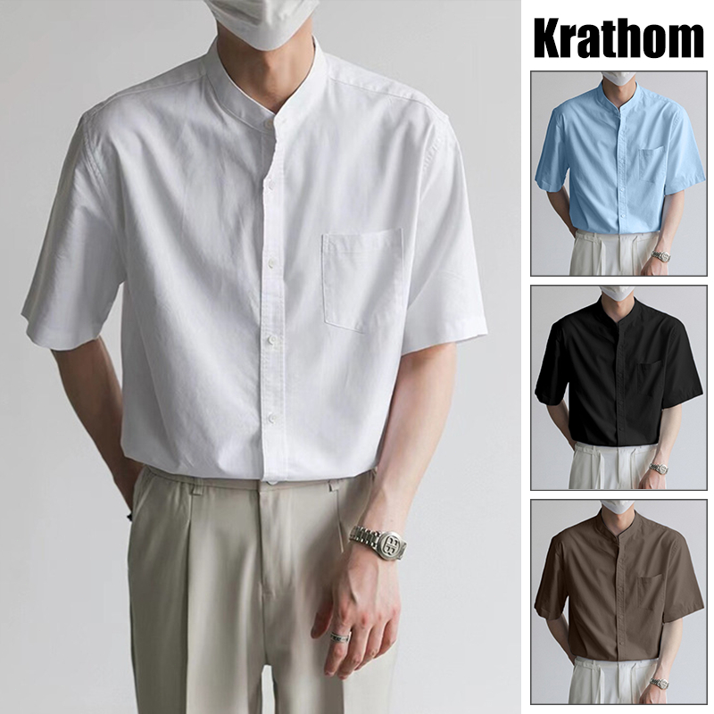 เสื้อเชิ้ตคอตั้งสไตล์จีน แขนสั้น ไซส์ M-2XL เนื้อผ้าฟอร์ดพรีเมียม ทรงพอดีตัวสมบูรณ์แบบ