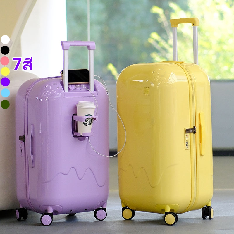 [สีมันวาว] กระเป๋าเดินทาง 20/24นิ้ น่ารัก กระเป๋าล้อลาก ชาร์จ USB กันน้ำ กระเป๋าลาก Baggage Luggage