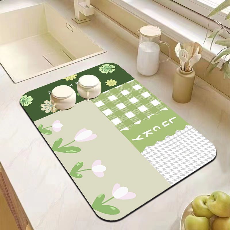 เตาครัว Diatom Mud Placemats Quick-Drying Drain Mats ดูดซับน้ํา Anti-Slip Placemats ฉนวนกันความร้อน Splash-Proof เสื่อโต๊ะรูปแบบน่ารักตกแต่งบ้าน Shi