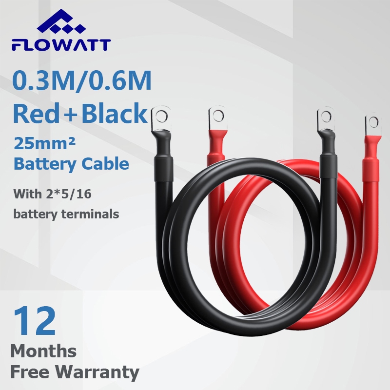 PowMr สายแบตเตอรี่พลังงานแสงอาทิตย์ 2AWG 25mm2 0.3M/0.6M ทองแดงบริสุทธิ์ 5/16 Lug Auto Inverter Wire สําหรับ RV Marine รถบรรทุกรถจักรยานยนต์ระบบพลังงานแสงอาทิตย์