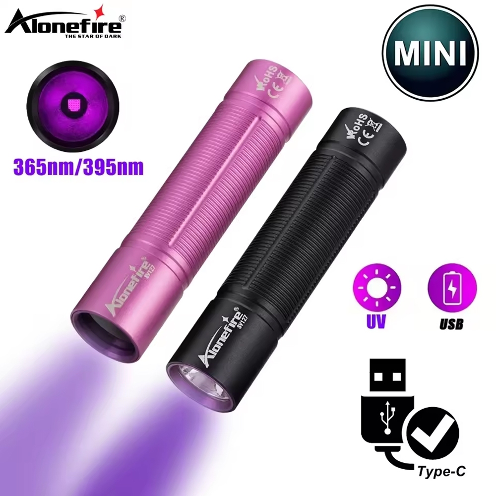 AloneFire SV127 3W Mini UV Blacklight 365nm/395nm ไฟฉาย USB ชาร์จแมวสุนัขเครื่องหมายปัสสาวะเงินแมงป่องตัวแทนเรืองแสงไฟฉาย