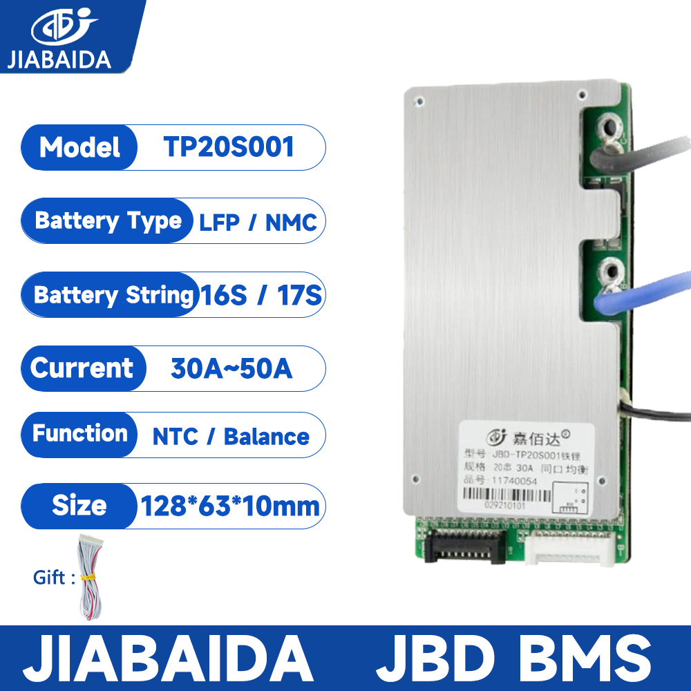 JBD BMS LiFePo4 Li-ion 16S 48V 17S 20S 60V 30A 40A 50A JIABAIDA BMS พร้อมบอร์ดสมดุล NTC