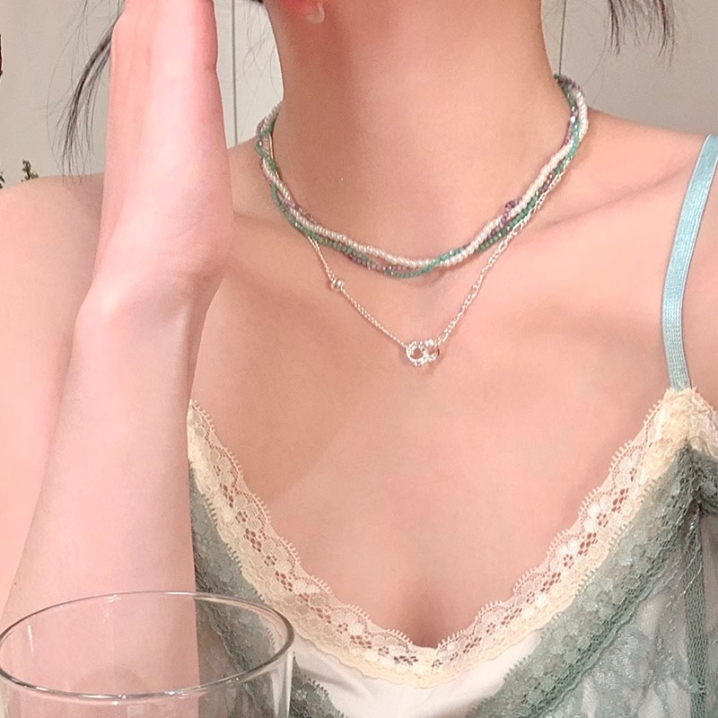สร้อยคอน่ารักสไตล์เกาหลี สีเงินประดับลูกปัดวงกลม ของขวัญวันเกิดสำหรับเธอ