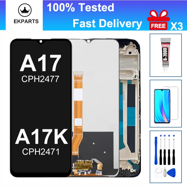 LCD คุณภาพสูงสําหรับ OPPO A17 A17K CPH2477 จอแสดงผล Touch Screen Assembly กรอบ CPH2477 CPH2471 เปลี่