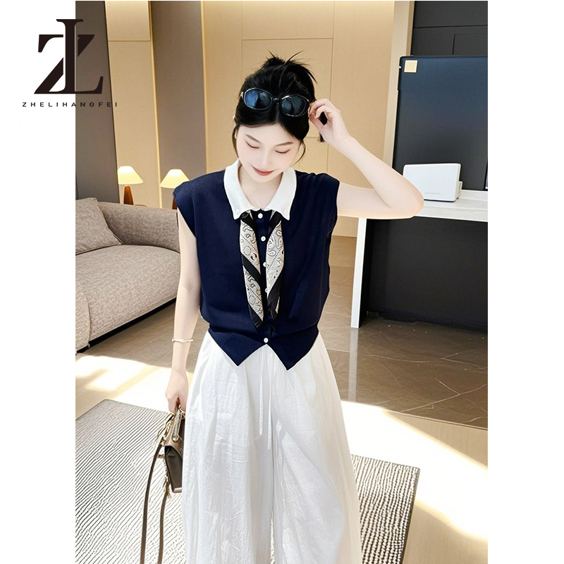ZHELIHANGFEI  เสื้อไหมพรมผู้หญิงสไตล์เกาหลี คอปกพับเรียบง่าย